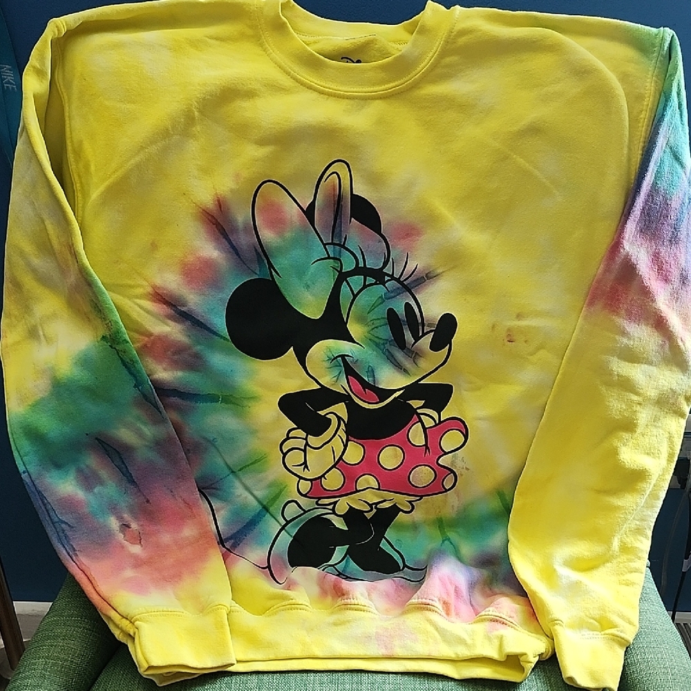 Disney Oversized Bright Yellow Minnie Mouse Girls Tye Dye Sweatshirt